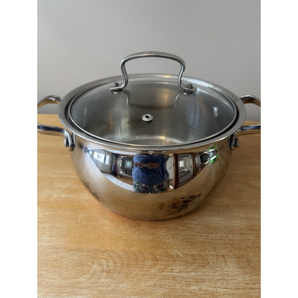 Belgique 10579 Stock Soup Pot 3Qt Stainless Steel Copper Bottom With Glass Lid